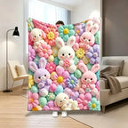 Pastel Floral Print Teddy 2D-Style Plush Throw Blanket, Super Soft Lightweight All-Season Bedding, Cute Kawaii Kids' Bedroom Decor, Holiday Birthday Christmas Gift for Children