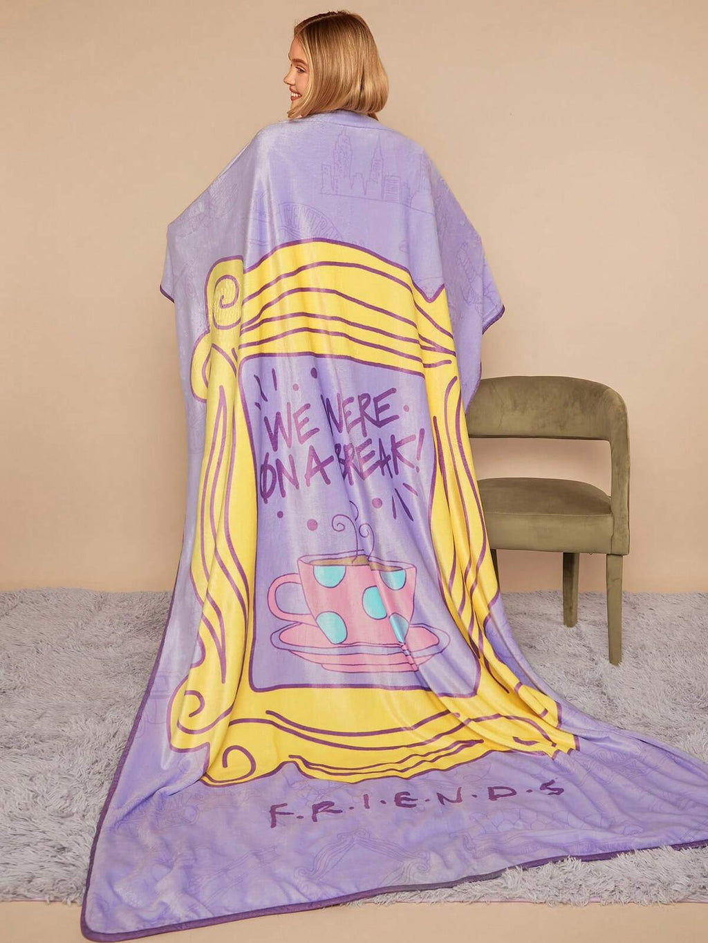 Rick and Morty X SHEIN Cartoon & Letter Pattern Flannel Blanket,Spring / Winter