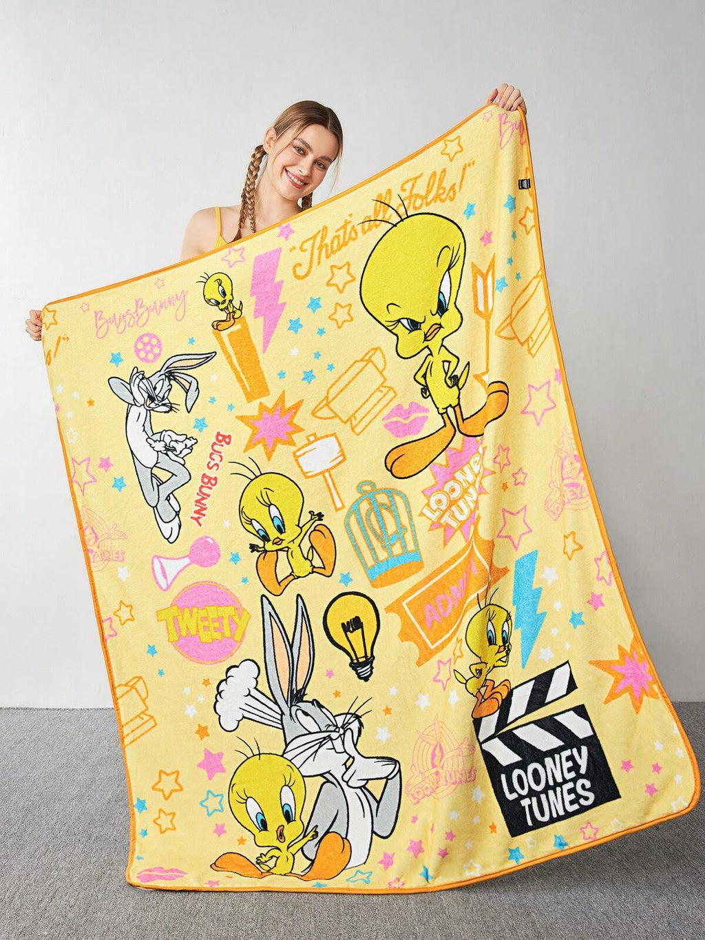 Rick and Morty X SHEIN Cartoon & Letter Pattern Flannel Blanket,Spring / Winter