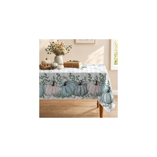 Fall Tablecloth 60x84 Inch Rectangular, Thanksgiving Autumn Harvest Blue Pumpkin Buffalo Plaid Table Cover for Party Picnic Dinner Decor