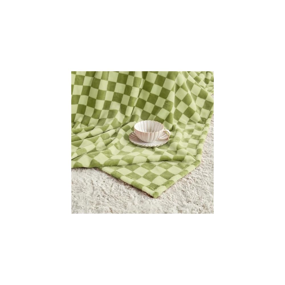Checkered Flannel Fleece Throw Blanket Soft Cozy Checkerboard Grid Print Chessboard Gingham Pattern Blankets for Bed Couch Sofa, 50"x60", Sage Green