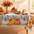 Fall Tablecloth 60x84 Inch Rectangular, Thanksgiving Autumn Harvest Blue Pumpkin Buffalo Plaid Table Cover for Party Picnic Dinner Decor