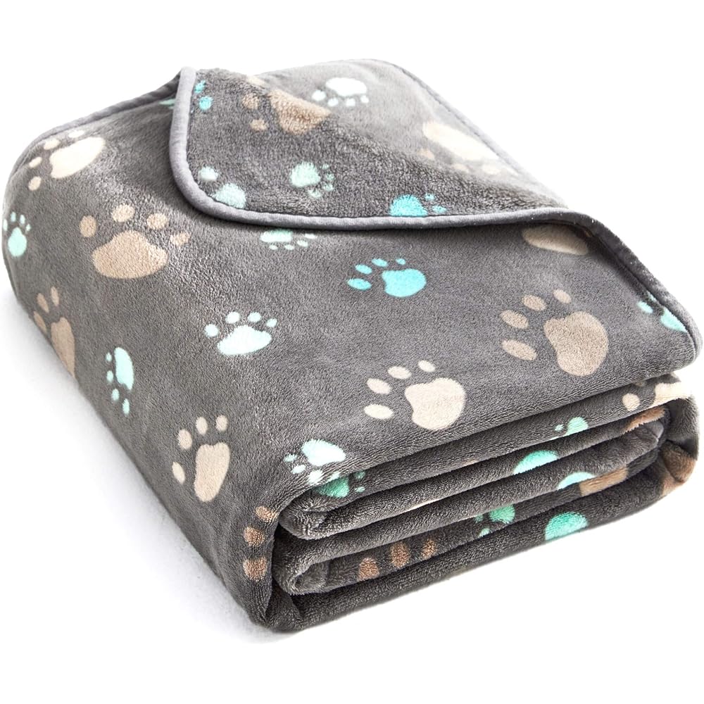 Super Soft and Premium Fuzzy Flannel Fleece Pet Dog Blanket, The Cute Print Design Washable Fluffy Blanket for Puppy Cat Kitten Indoor Outdoor, Grey, 32 x 24 Inches