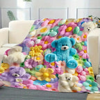 Pastel Floral Print Teddy 2D-Style Plush Throw Blanket, Super Soft Lightweight All-Season Bedding, Cute Kawaii Kids' Bedroom Decor, Holiday Birthday Christmas Gift for Children