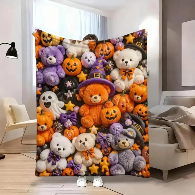 Pastel Floral Print Teddy 2D-Style Plush Throw Blanket, Super Soft Lightweight All-Season Bedding, Cute Kawaii Kids' Bedroom Decor, Holiday Birthday Christmas Gift for Children