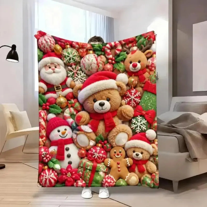 Pastel Floral Print Teddy 2D-Style Plush Throw Blanket, Super Soft Lightweight All-Season Bedding, Cute Kawaii Kids' Bedroom Decor, Holiday Birthday Christmas Gift for Children